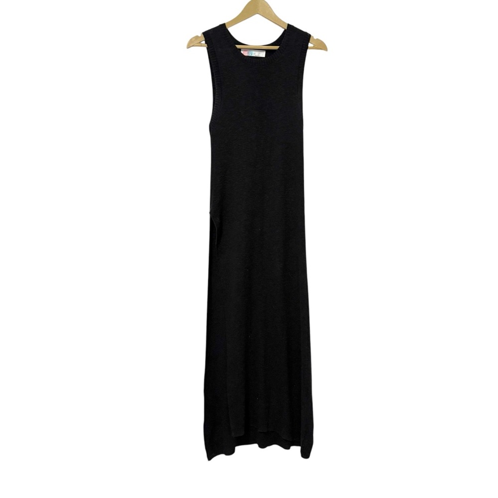 Free People‎ Beach Black Knit Leg Slit Maxi Dress Size Large Beachy Travel Boho